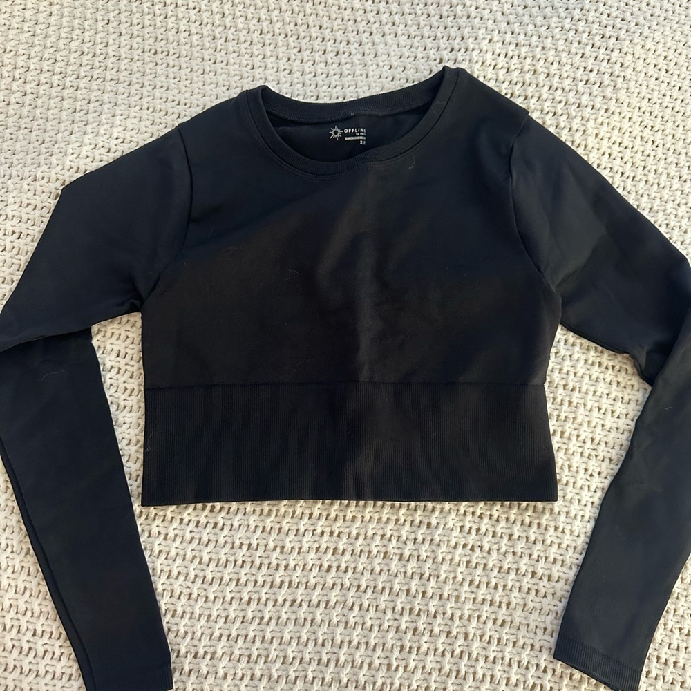 Black Long Sleeve Crop Top aerie